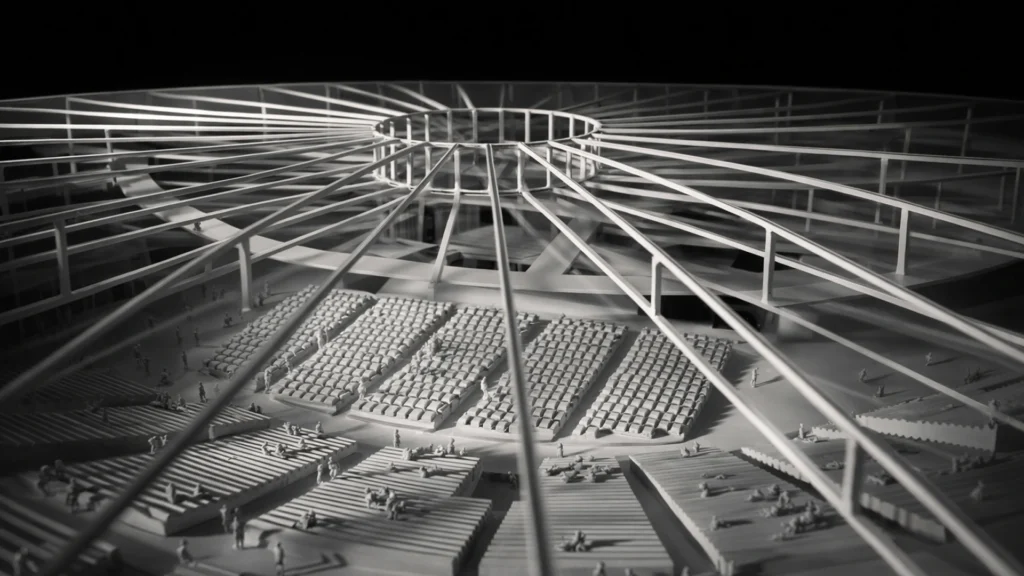 Focus tecnico sull'unione tra resina poliestere e metallo nel plastico di presentazione per architettura organica.