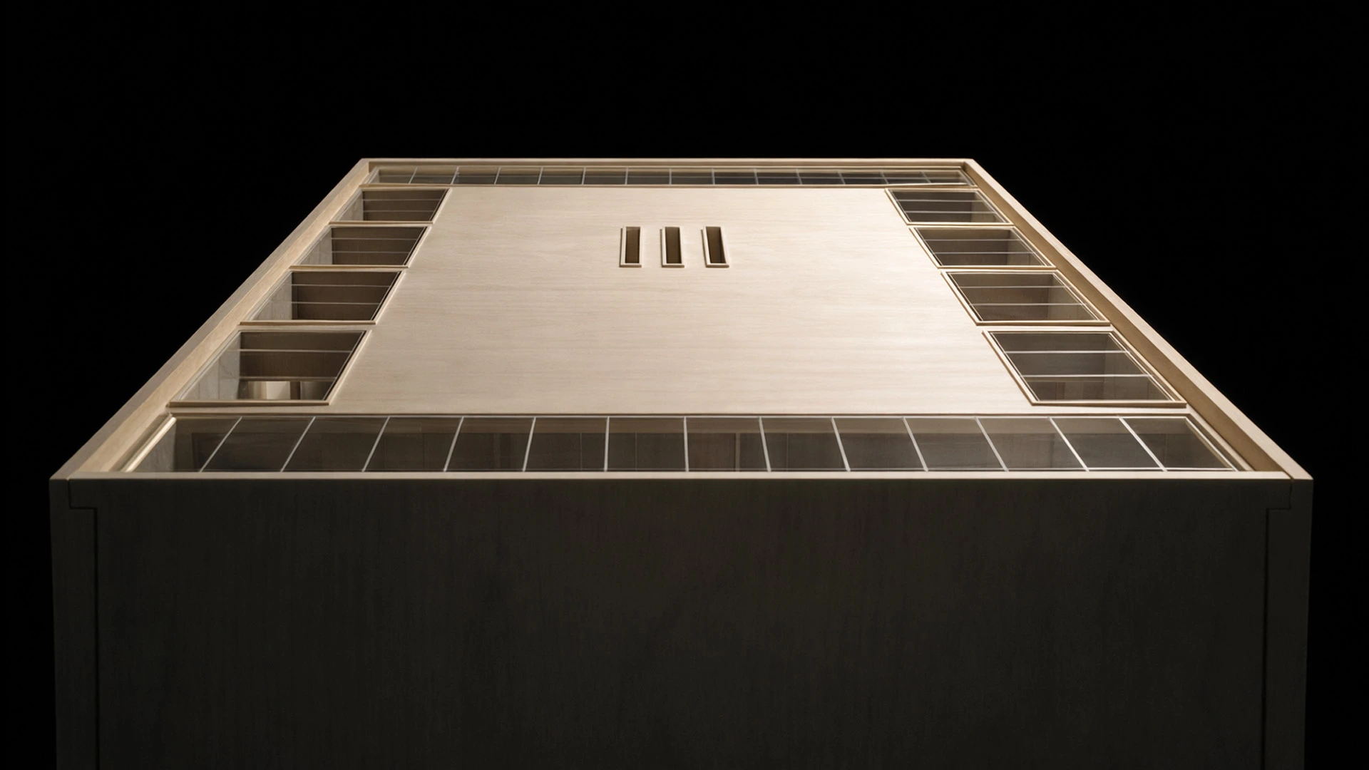 Plastico di presentazione della Chiesa San Paolo Apostolo, vista prospettica d'insieme del volume monolitico in legno.