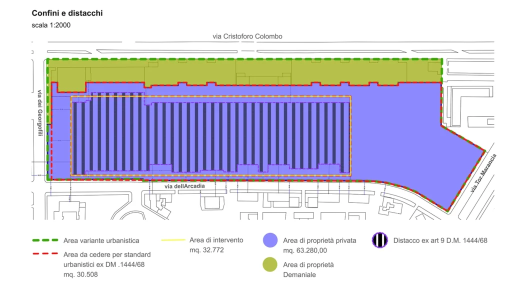distacchi-area-edificabile.jpg Planimetria tecnica con individuazione di confini, distacchi e perimetro dell'area edificabile nel masterplan Ex Fiera.